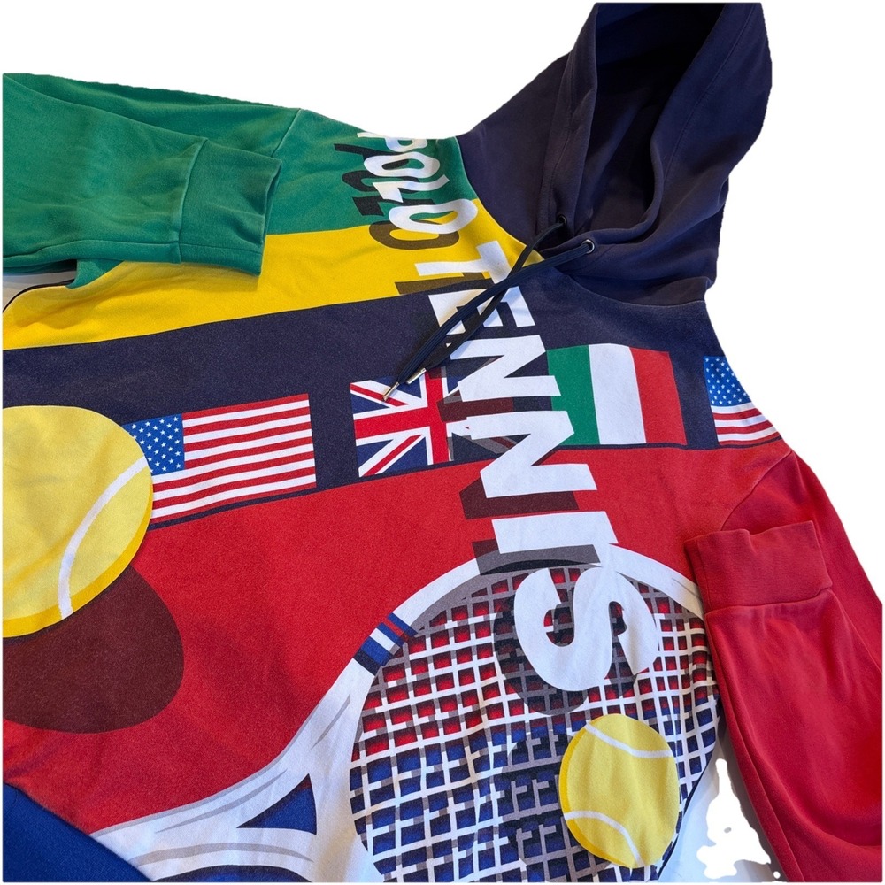 Polo Ralph Lauren Tennis Color Block International Flags Hoodie Men's‎ MEDIUM